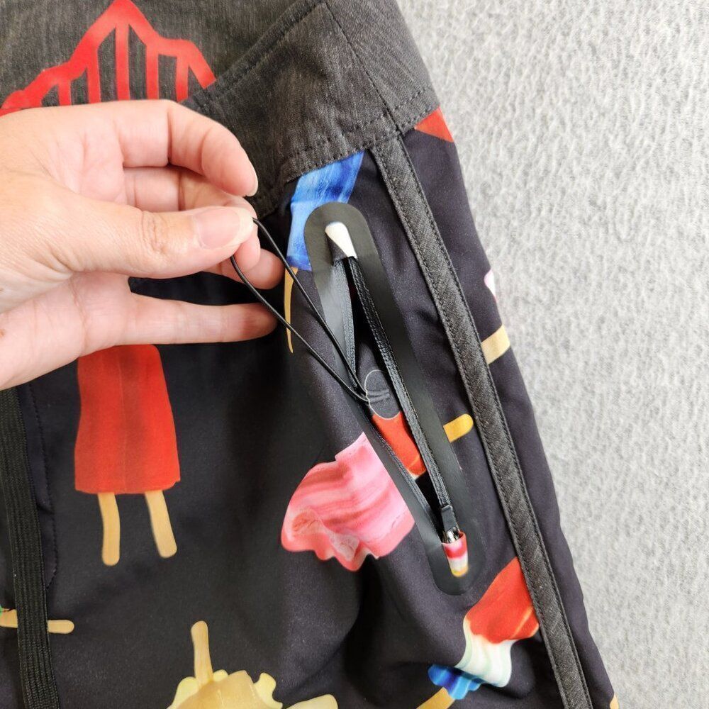 Kavu Board Shorts Mens M Black Ice Cream Popsicle Sunglass Loop Zip Pocket - Picture 4 of 16